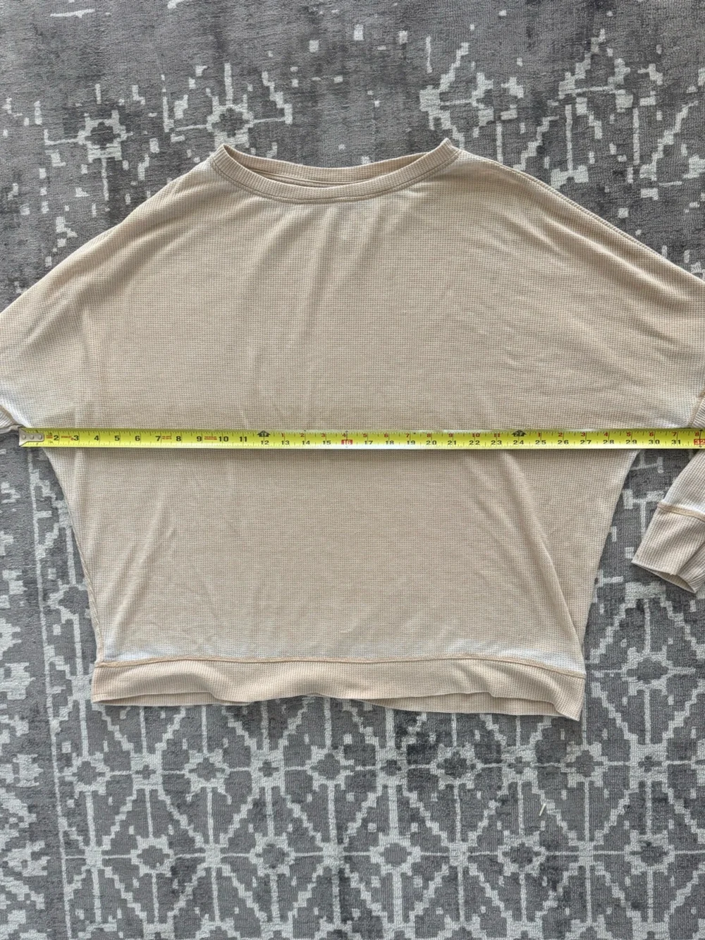 Mono B Cream Batwing Long Sleeve Waffle Knit T-shirt